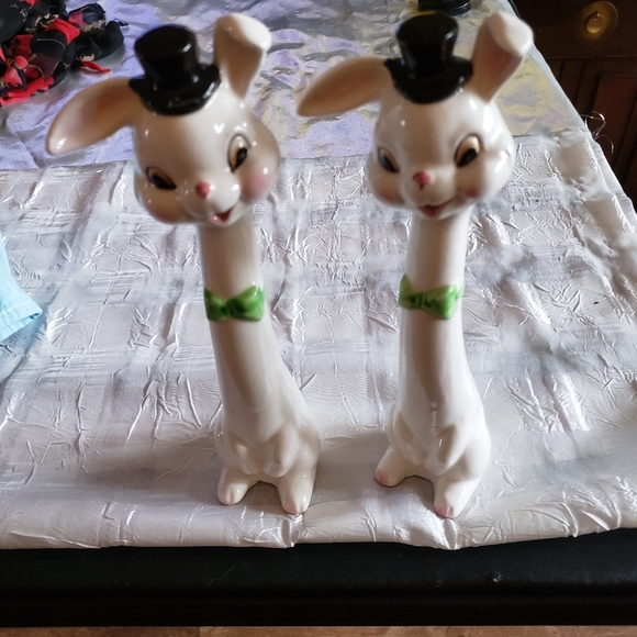 NAPCO Other - Napco 1956 Long Neck Bunny Rabbit Salt Pepper ShakersCeramic Collectible Top Hat